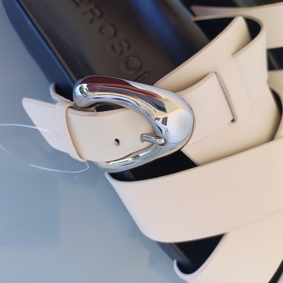 Aerosoles Womens Cream White Caged Platform Slide Sandals Silver Buckle 10M NEW - Picture 6 of 9